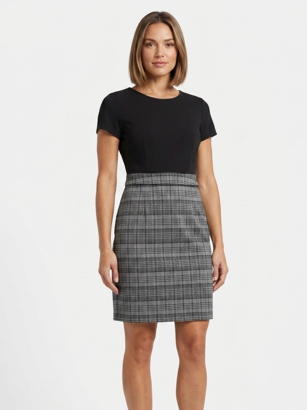 Apt. 9, Black Top with Gray Plaid Pencil Skirt - 10